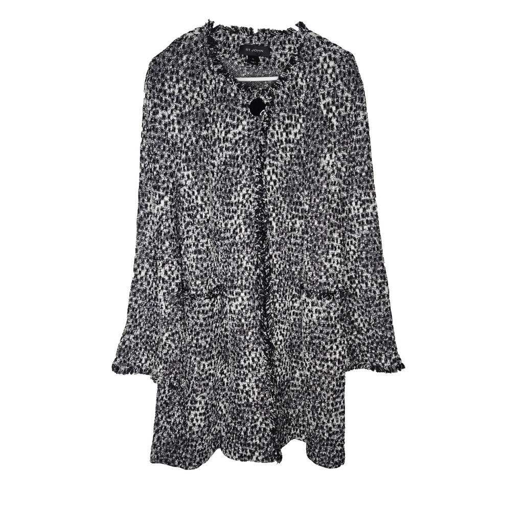 St John Jacket 14 Boucle Fringe Textured Knit Classic Luxury USA